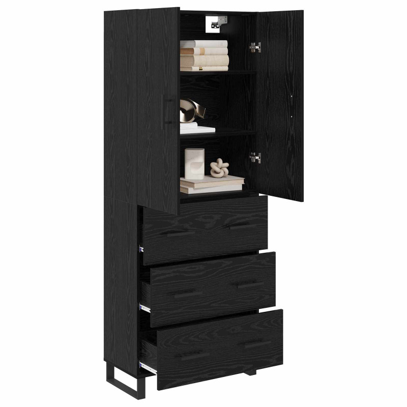 Highboard z szufladą 2 pcs Czarny Dąb 69,5 x 34 x 180 cm
