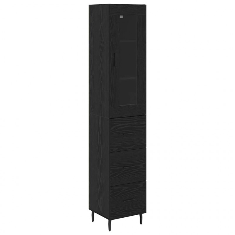 Highboard Czarny Dąb 34,5 x 34 x 180 cm Materiał drewnopochodny