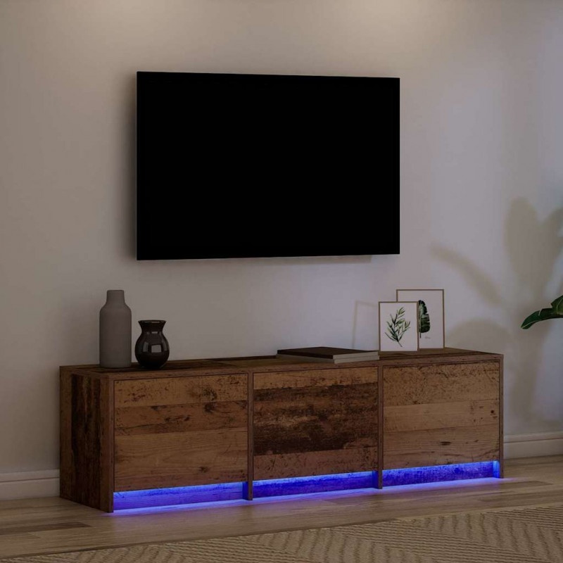 Szafka RTV z LED z paskami LED Stare drewno 140 x 34 x 40 cm