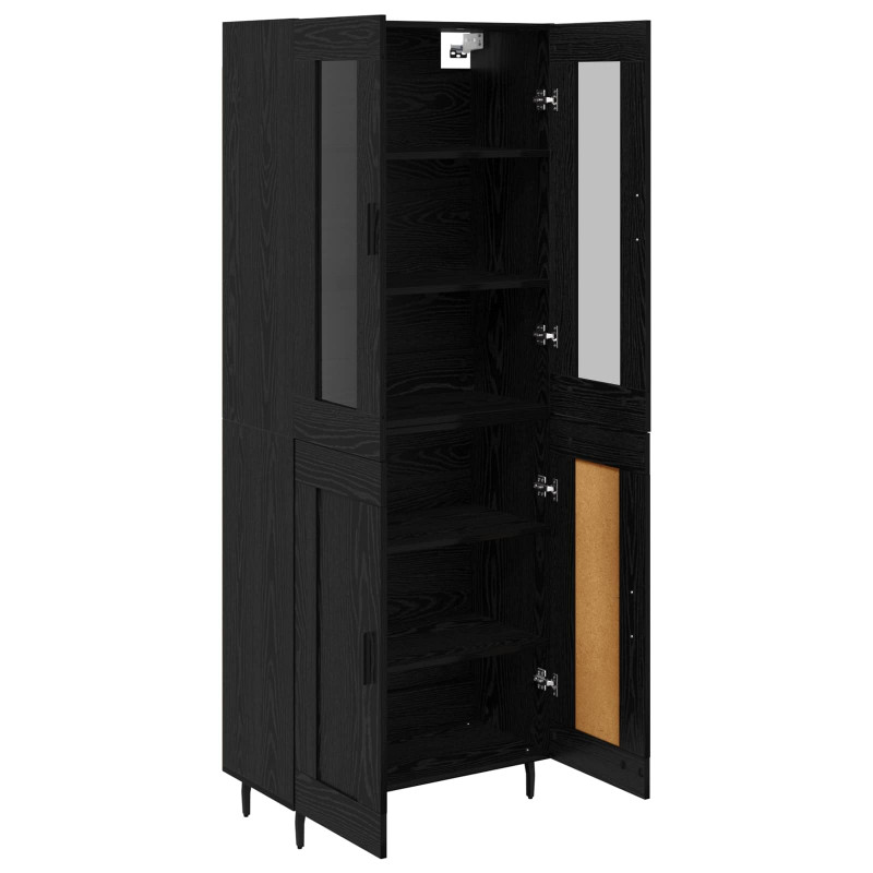 Highboard 2 pcs Czarny Dąb Drewno inżynieryjne i szkło