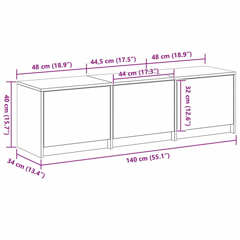 Szafka RTV z LED z szufladą Dąb rzemieślniczy 140 x 34 x 40 cm