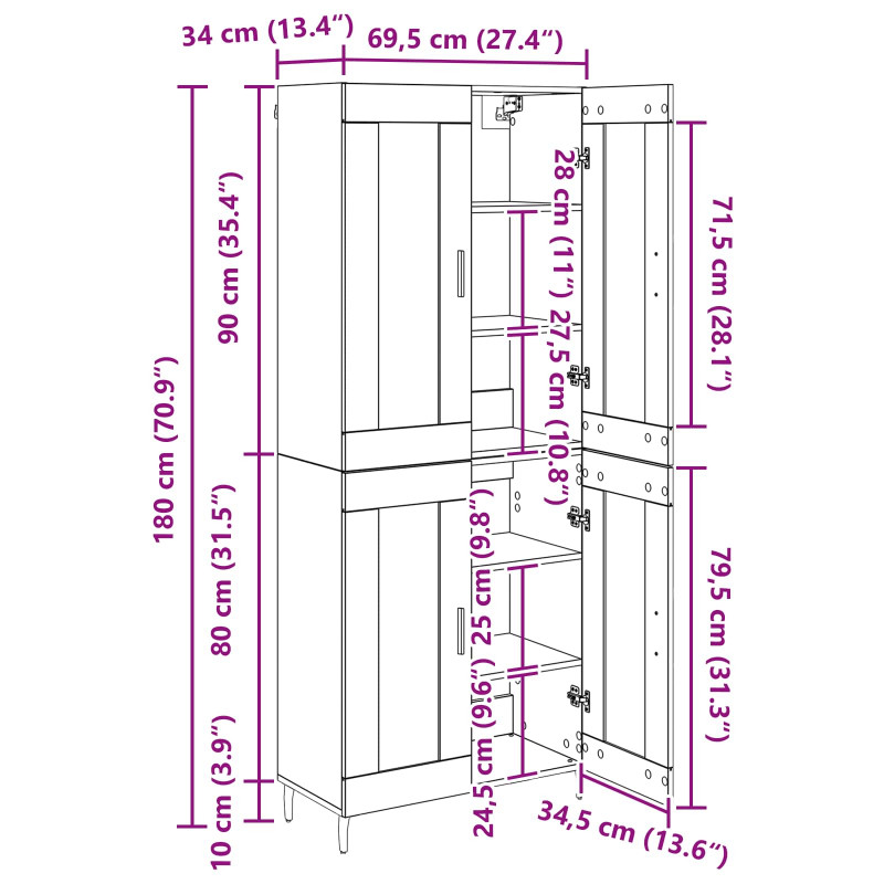 Highboard 2 pcs Czarny Dąb Drewno inżynieryjne i szkło