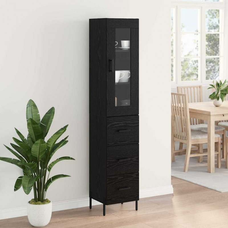 Highboard Czarny Dąb 34,5 x 34 x 180 cm Materiał drewnopochodny