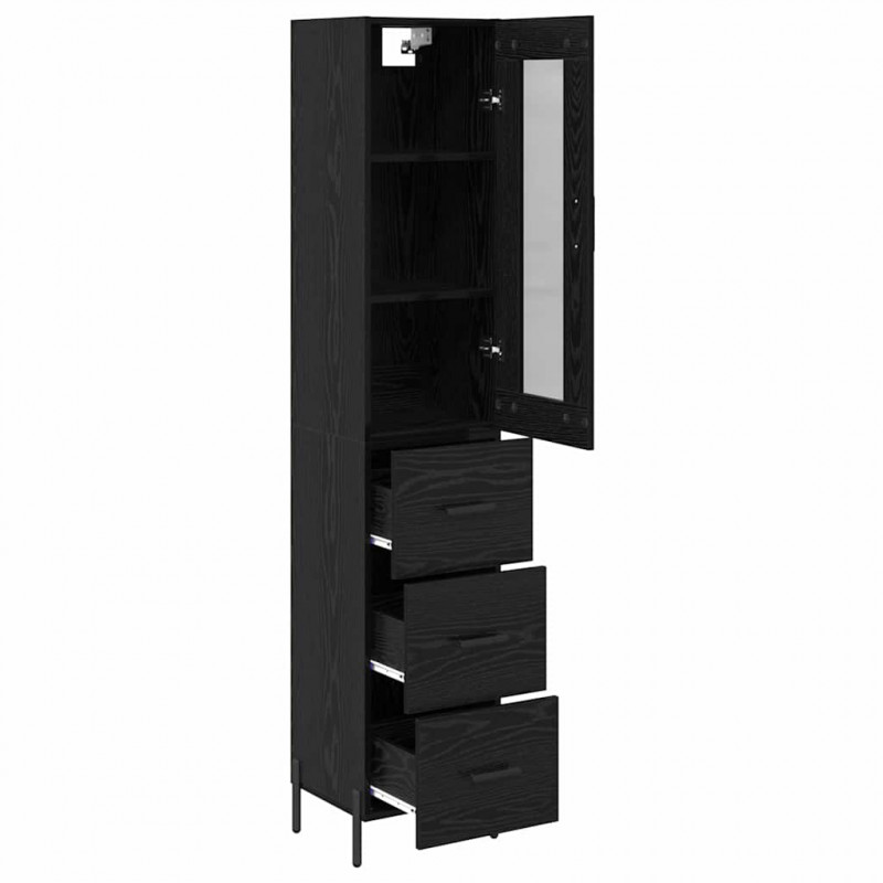 Highboard Czarny Dąb 34,5 x 34 x 180 cm Materiał drewnopochodny