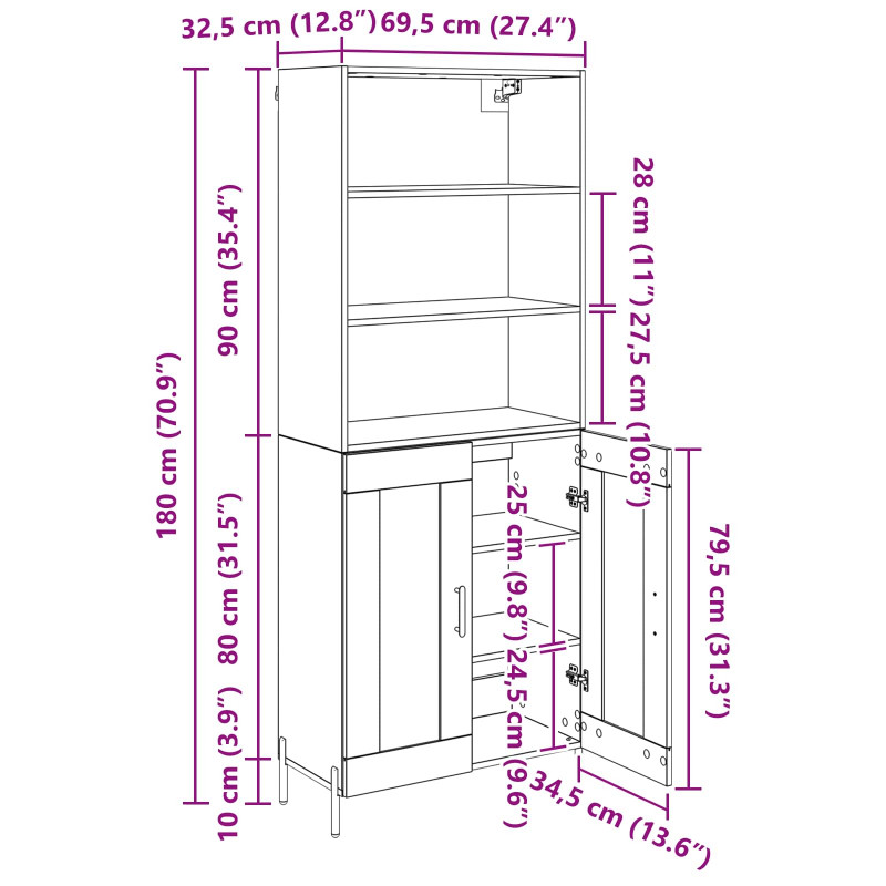 Highboard Stare drewno 69,5 x 32,5 x 180 cm