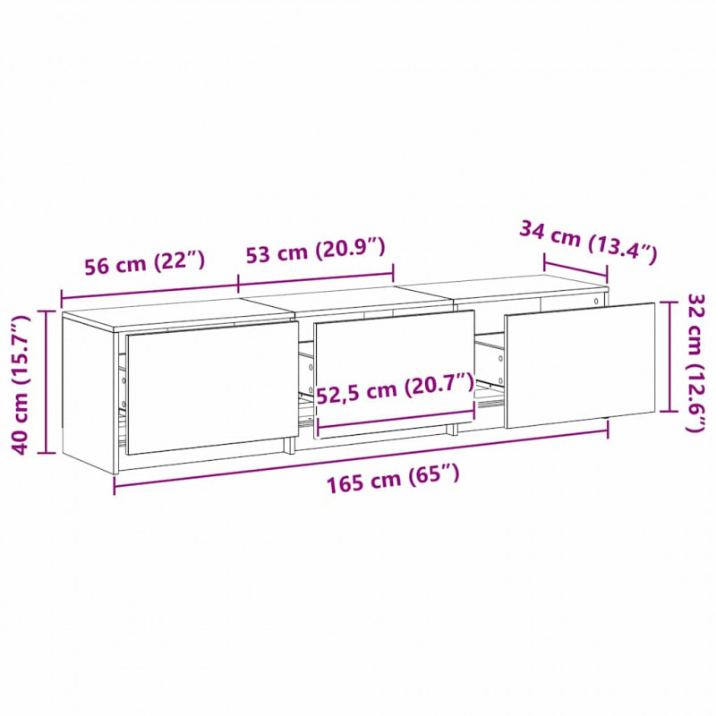 Szafka RTV z LED z paskami LED Stare drewno 165 x 34 x 40 cm