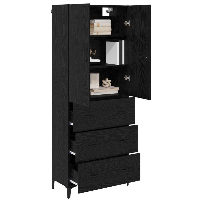 Highboard Czarny Dąb 69,5 x 34 x 180 cm Materiał drewnopochodny