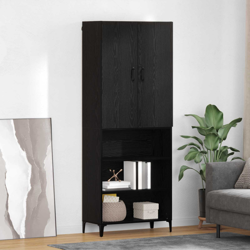 Highboard Czarny Dąb 69,5 x 34 x 180 cm Materiał drewnopochodny