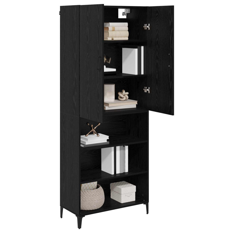 Highboard Czarny Dąb 69,5 x 34 x 180 cm Materiał drewnopochodny
