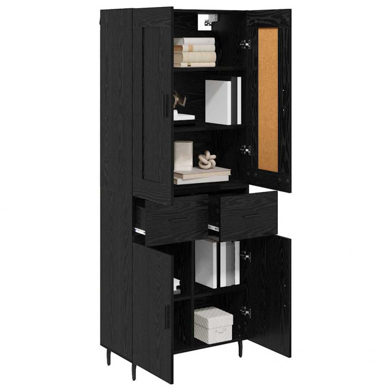 Highboard z szufladą 2 pcs Czarny Dąb Materiał drewnopochodny