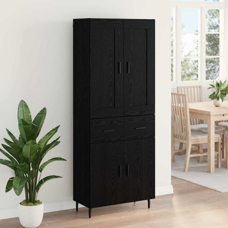 Highboard z szufladą 2 pcs Czarny Dąb Materiał drewnopochodny