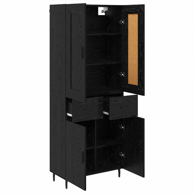 Highboard z szufladą 2 pcs Czarny Dąb Materiał drewnopochodny