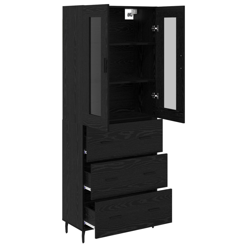 Highboard 2 pcs Czarny Dąb Drewno inżynieryjne i szkło