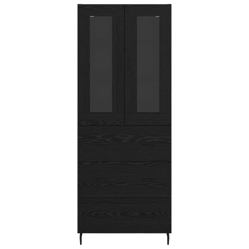 Highboard 2 pcs Czarny Dąb Drewno inżynieryjne i szkło