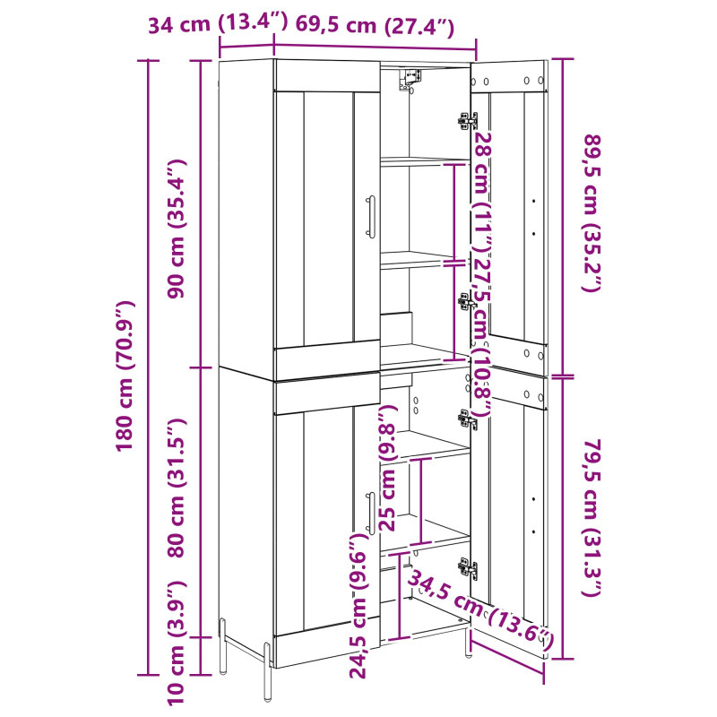 Highboard 2 pcs Dąb rzemieślniczy Materiał drewnopochodny
