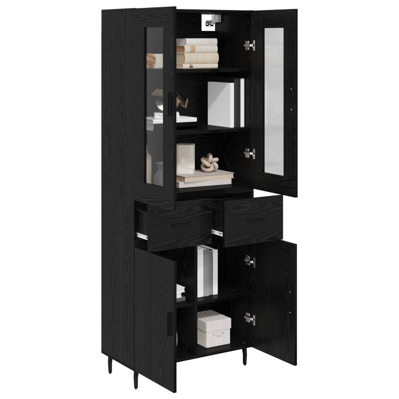 Highboard 2 pcs Czarny Dąb Drewno inżynieryjne i szkło
