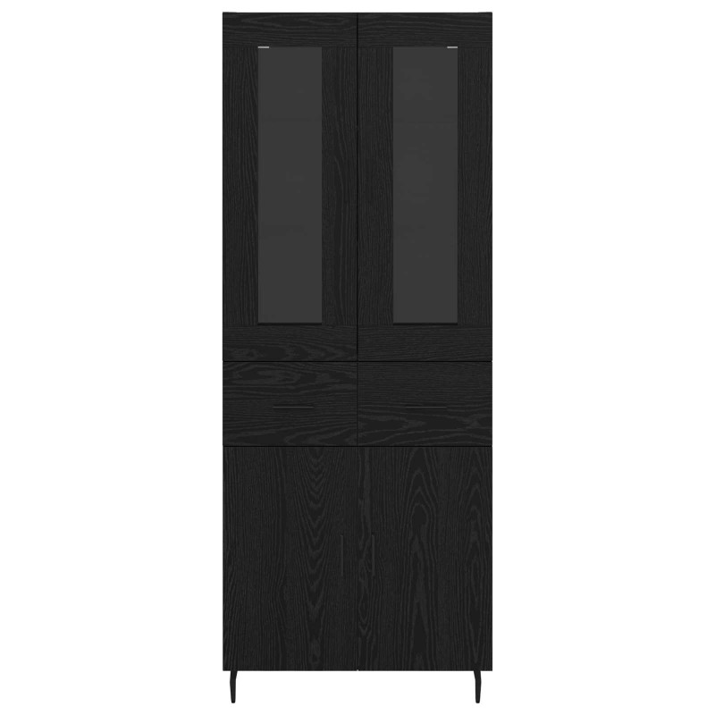 Highboard 2 pcs Czarny Dąb Drewno inżynieryjne i szkło