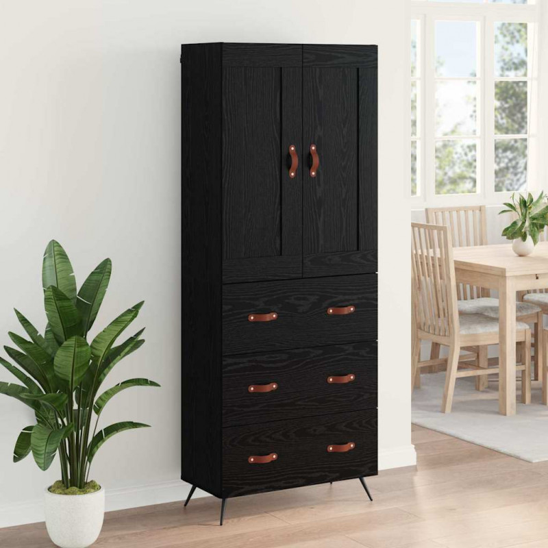 Highboard Czarny Dąb 69,5 x 34 x 180 cm Materiał drewnopochodny