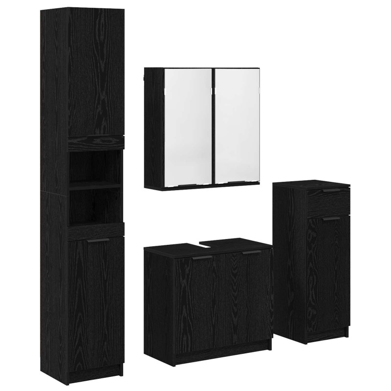 Zestaw mebli łazienkowych z szufladą z półką 4 pcs Czarny Dąb