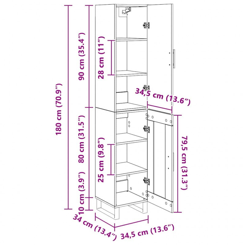 Highboard Dąb rzemieślniczy 34,5 x 34 x 180 cm