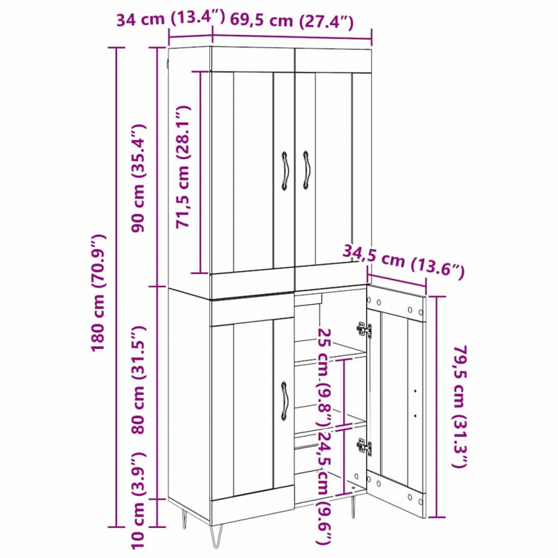 Highboard Dąb rzemieślniczy 69,5 x 34 x 180 cm