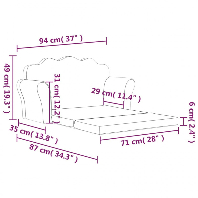 2-os. sofa dla dzieci, rozkładana, antracytowa, miękki plusz