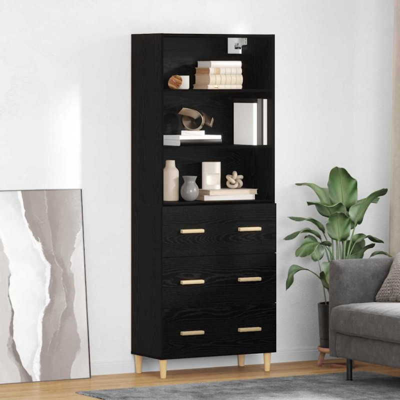 Highboard z szufladą Czarny Dąb 69,5 x 32,5 x 180 cm