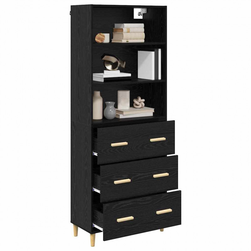 Highboard z szufladą Czarny Dąb 69,5 x 32,5 x 180 cm