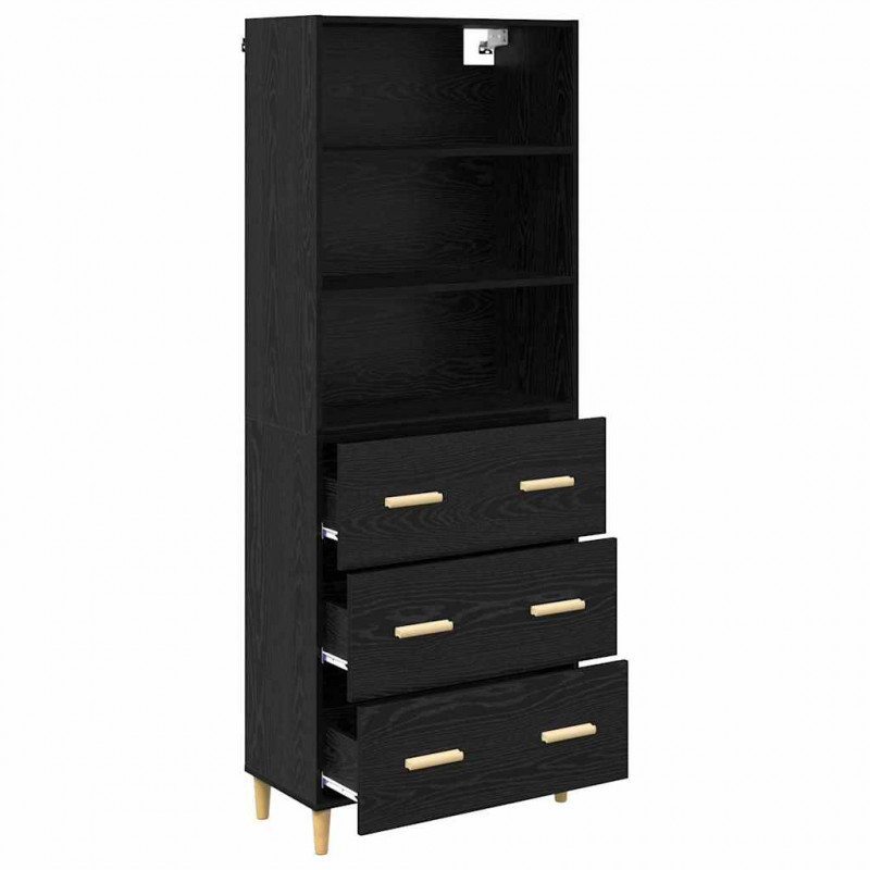 Highboard z szufladą Czarny Dąb 69,5 x 32,5 x 180 cm