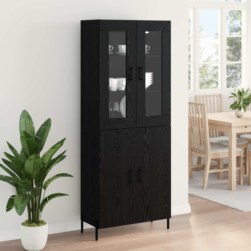 Highboard Czarny Dąb 69,5 x 34 x 180 cm Materiał drewnopochodny