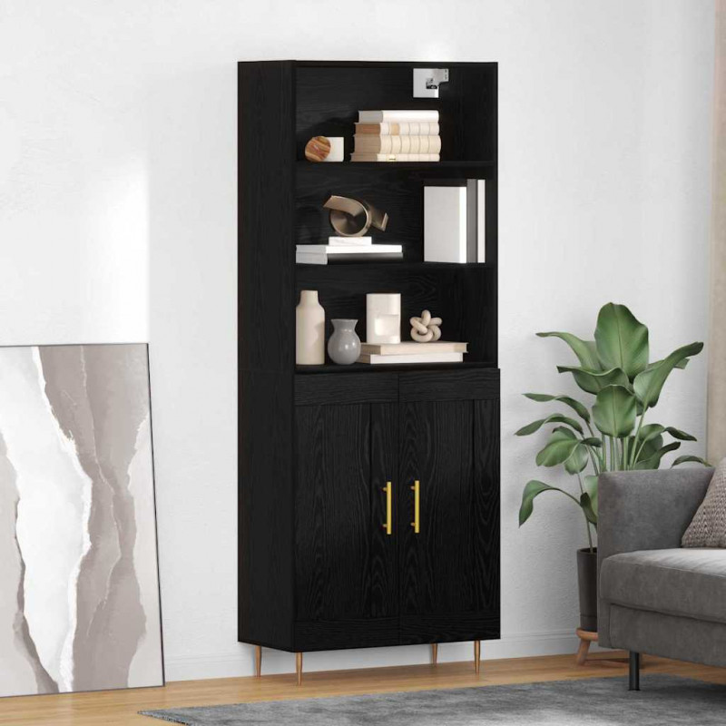 Highboard Czarny Dąb 69,5 x 34 x 180 cm Materiał drewnopochodny