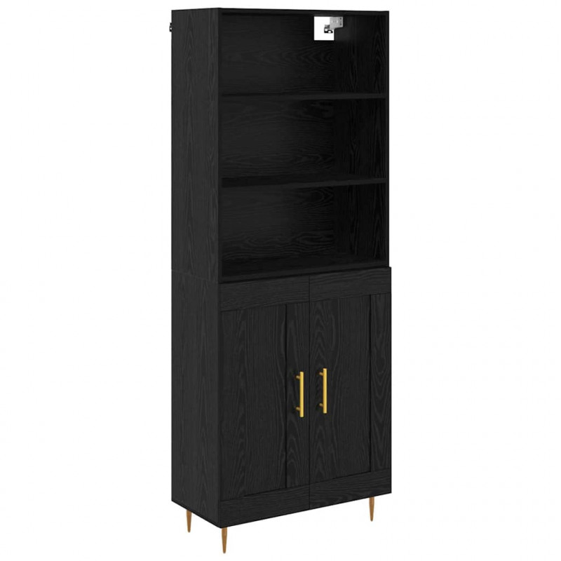 Highboard Czarny Dąb 69,5 x 34 x 180 cm Materiał drewnopochodny
