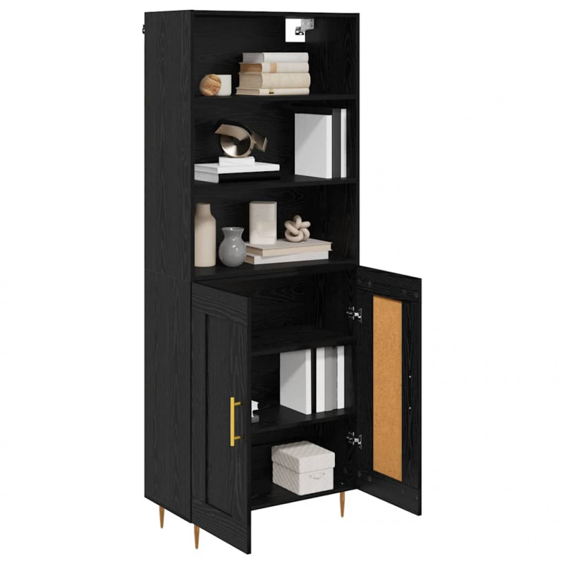 Highboard Czarny Dąb 69,5 x 34 x 180 cm Materiał drewnopochodny