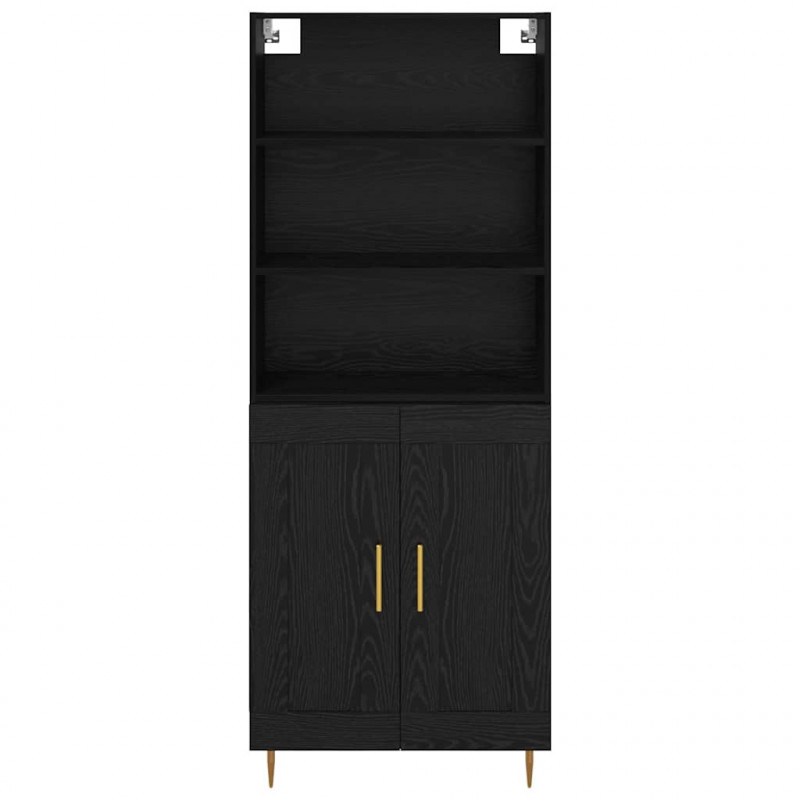 Highboard Czarny Dąb 69,5 x 34 x 180 cm Materiał drewnopochodny
