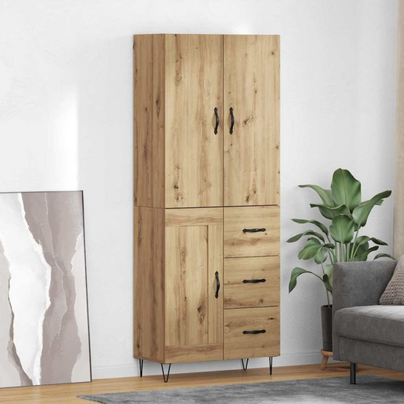 Highboard 2 pcs Dąb rzemieślniczy Drewno inżynieryjne i szkło