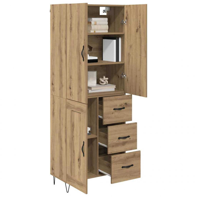 Highboard 2 pcs Dąb rzemieślniczy Drewno inżynieryjne i szkło
