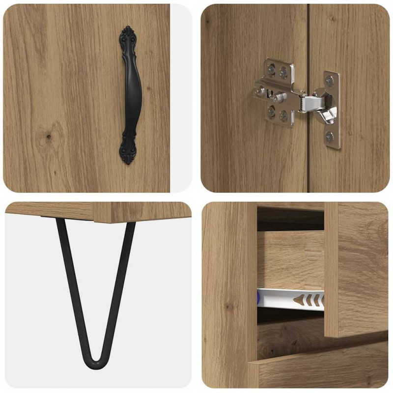 Highboard 2 pcs Dąb rzemieślniczy Drewno inżynieryjne i szkło
