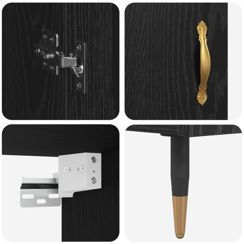 Highboard Czarny Dąb 69,5 x 34 x 180 cm Materiał drewnopochodny