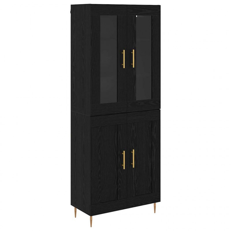Highboard 2 pcs Czarny Dąb Materiał drewnopochodny