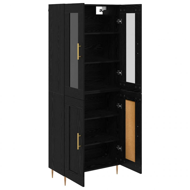 Highboard 2 pcs Czarny Dąb Materiał drewnopochodny