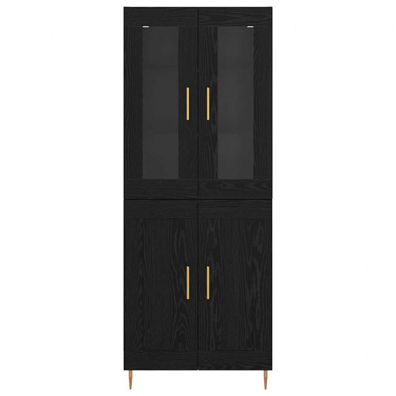 Highboard 2 pcs Czarny Dąb Materiał drewnopochodny