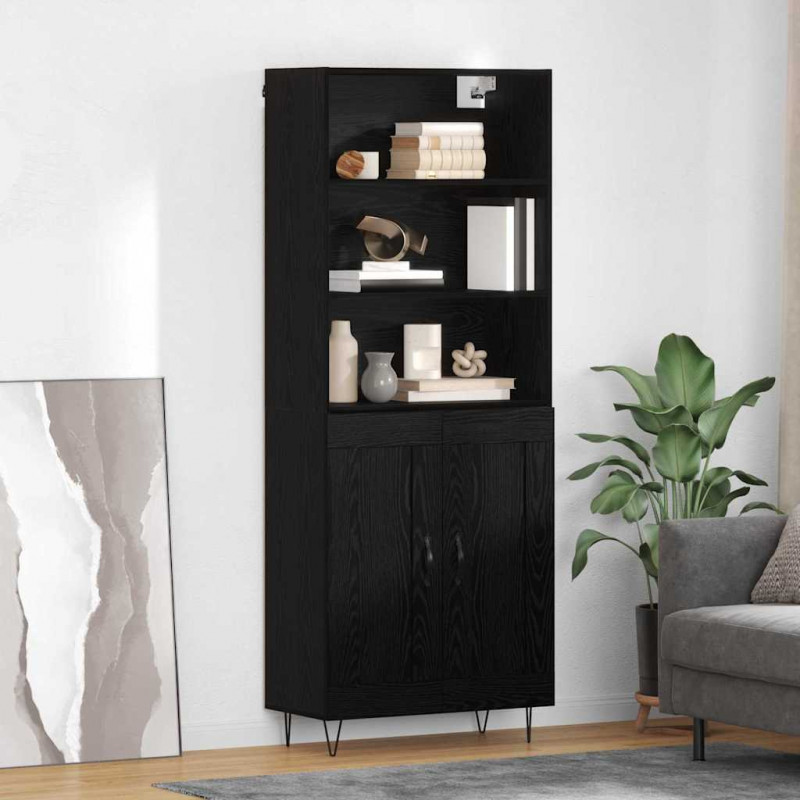 Highboard z szufladą 2 pcs Czarny Dąb Materiał drewnopochodny