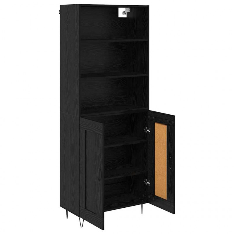 Highboard z szufladą 2 pcs Czarny Dąb Materiał drewnopochodny