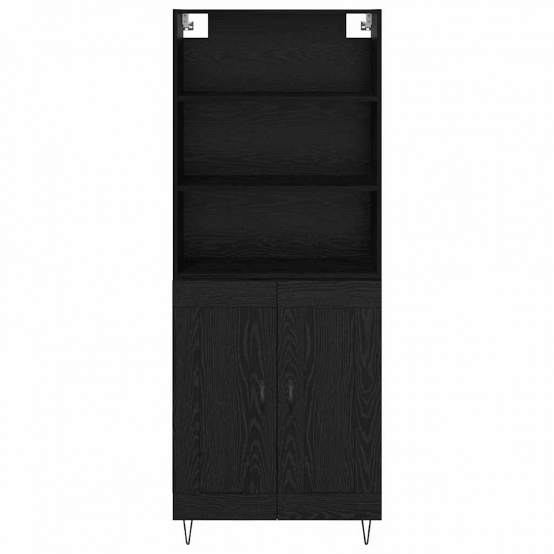 Highboard z szufladą 2 pcs Czarny Dąb Materiał drewnopochodny