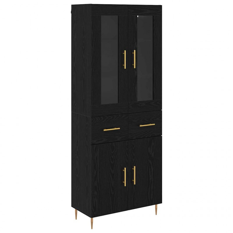 Highboard z szufladą 2 pcs Czarny Dąb Materiał drewnopochodny