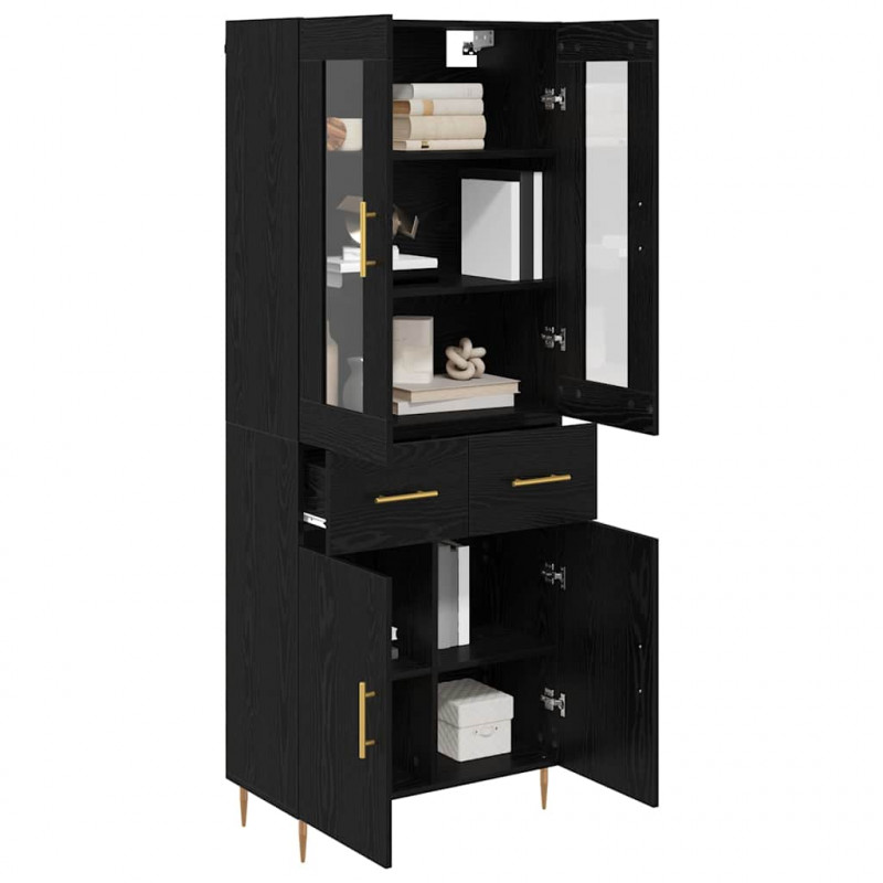 Highboard z szufladą 2 pcs Czarny Dąb Materiał drewnopochodny