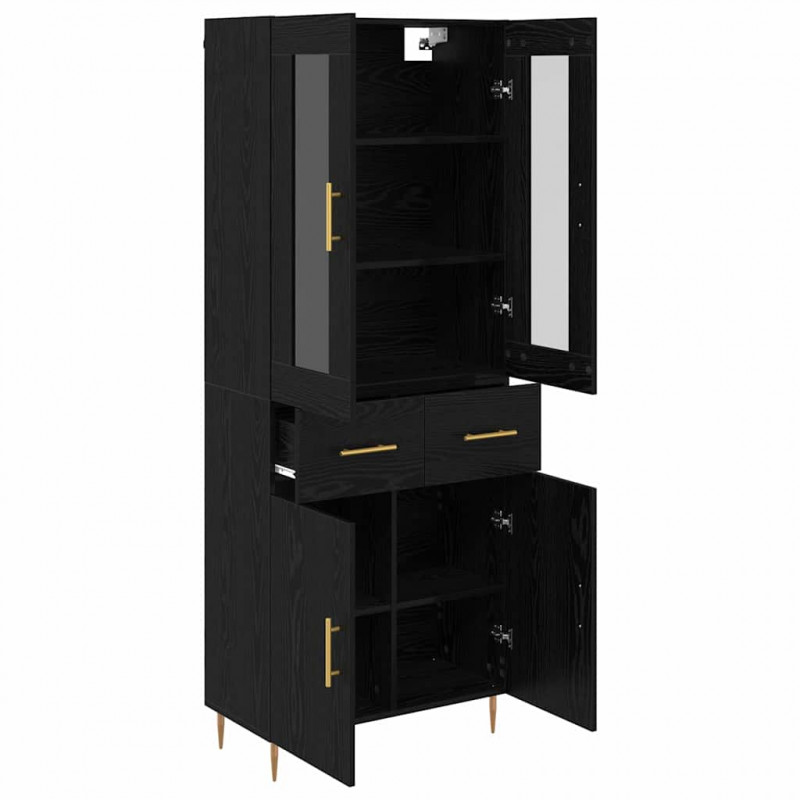 Highboard z szufladą 2 pcs Czarny Dąb Materiał drewnopochodny