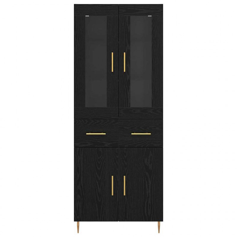 Highboard z szufladą 2 pcs Czarny Dąb Materiał drewnopochodny