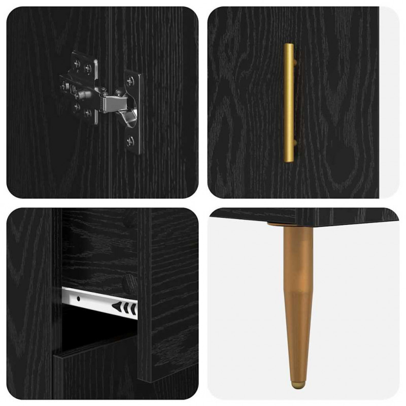 Highboard z szufladą 2 pcs Czarny Dąb Materiał drewnopochodny