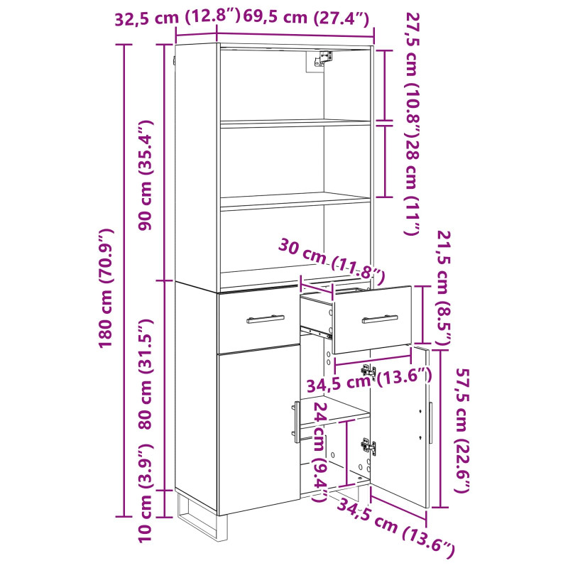 Highboard z szufladą Dąb rzemieślniczy 69,5 x 34 x 180 cm